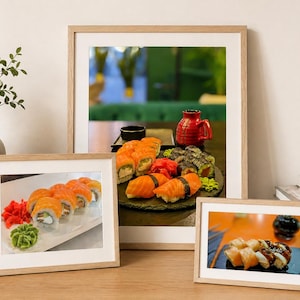 Láminas fotográficas de sushi gourmet, decoración de pared para cocina con temática de comida japonesa (descarga digital)