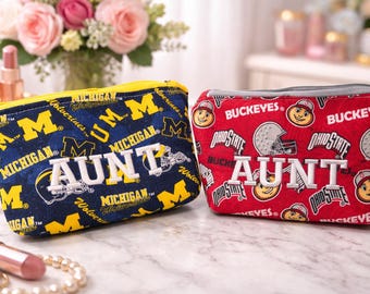 Estuche con cremallera personalizado para estudiantes universitarios, neceser acolchado para maquillaje universitario, neceser para el día del partido.