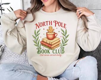 North Pole Book Club Sweatshirt, Retro Christmas Reading
