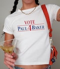 Vote Paul 4 Baker Baby Tee, Retro Y2K HOA President Campaign Style Shirt