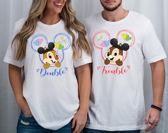 Disney Couple Shirts, Chip and Dale Double Trouble Tees, Matching Family Vacation Outfit