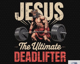 Divertido PNG cristiano de gimnasio, diseño de Jesús levantando peso muerto (descarga digital)