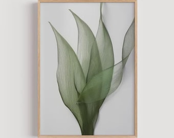 Estampado de hojas verde salvia, arte mural botánico minimalista Japandi (descarga digital)