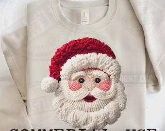 Papá Noel bordado con aguja mágica PNG, diseño navideño de ganchillo (descarga digital)