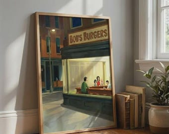 Retro Diner Pop Art Print , Edward Hopper Nighthawks Inspired Poster | Digital Download