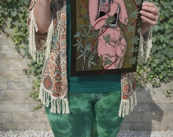 Lámina artística surrealista: Mujer botánica vintage, decoración bohemia soñadora (descarga digital)