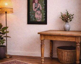 Lámina artística surrealista: Mujer botánica vintage, decoración bohemia soñadora (descarga digital)