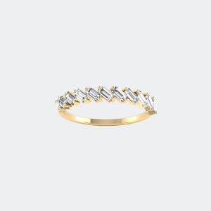Anello minimalista a mezza eternità con diamante sintetico taglio baguette da 0,50 carati / Oro massiccio / Regalo personalizzato per lei