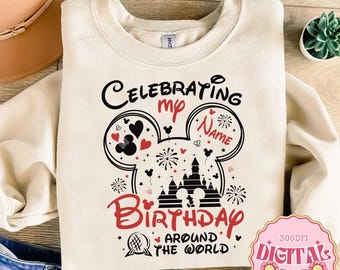 PNG personalizado para comemorar aniversário na Disneylândia ao redor do mundo, nome personalizado em PNG, festa de aniversário na Disneylândia em PNG | Download digital