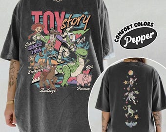 2 Side Disneyland Toy Story Vinatge Comfort Colors Shirt,Woody Buzz Lightyear Rex Tee,WDW Disneyland Family Vacation, Character Inspired Tee