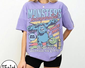Comfort Colors Monsters Incorporated Since 2001 We Scare Because We Care T-Shirt, Purple Sulley & Mike Monster Inc Tee, Monsters University
