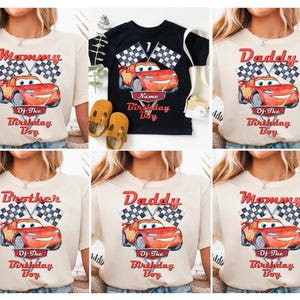 Camiseta de cumpleaños de Rayo McQueen en acuarela, camiseta de coche para niño de cumpleaños, camiseta familiar de Disneyland, camiseta de cumpleaños de Rayo McQueen de Pixar para niña. imagen 1