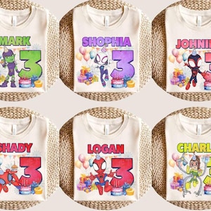 Personalized Name Age Spidey and His Amazing Friends Birthday Shirts, Custom Marvel Ghost Spider Spin Birthday Gift, Disneyland Family Trip imagem 1