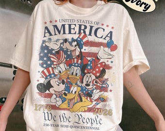 Comfort Colors Retro Disneyland 4th of July 250 Years Shirt, Vinttage Mickey Minnie Patriotic 1776-2026 Tee, Family 250th Anniversary Shirt
