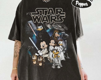 Retro Character Star Wars Shirt, Retro Mickey and Friends Jedi Shirts, Family Vacation Outfit, Sci-Fi Cartoon Graphic Tee, Gift for Family