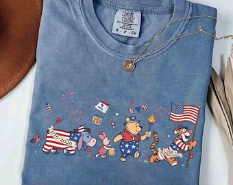 Retro Winnie The Pooh and Friends America 250th Anniversary shirts, Pooh 4th of July Balloons Shirt, Pooh USA Flag Tee, Independence Day Tee