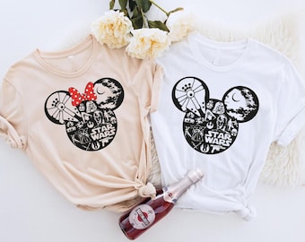 Camiseta de Disneyland Star Wars, Camiseta para parejas de Mickey y Minnie, Camiseta de vacaciones en Disneyland, Camiseta de orejas de Mickey de Star Wars, Camiseta a juego para el viaje a Disneyland