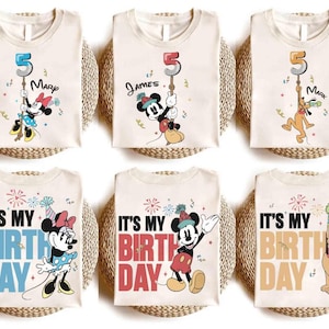 Custom Kid Toddler Name Age Mickey & Friends With Balloon Shirt, Personalized Mickey Mouse Birthday Present Gift, Disneyland Family Trip Tee image 1