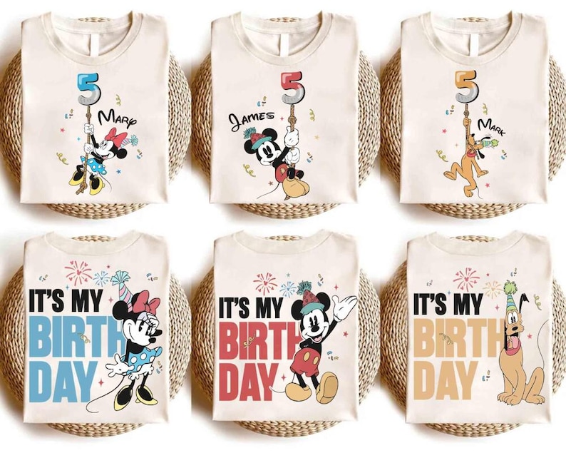 Custom Kid Toddler Name Age Mickey & Friends With Balloon Shirt, Personalized Mickey Mouse Birthday Present Gift, Disneyland Family Trip Tee image 1