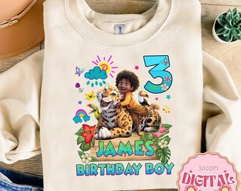 Festa de aniversário Encanto PNG, Aniversário personalizado com nome, idade e animais da savana PNG | Download digital