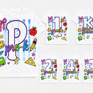 Klasse PNG Bundle, Pre K Erste zweite dritte vierte Klasse PNG, Zurück in der Schule Sublimation PNG, Blaue Gingham Schule Shirt Design