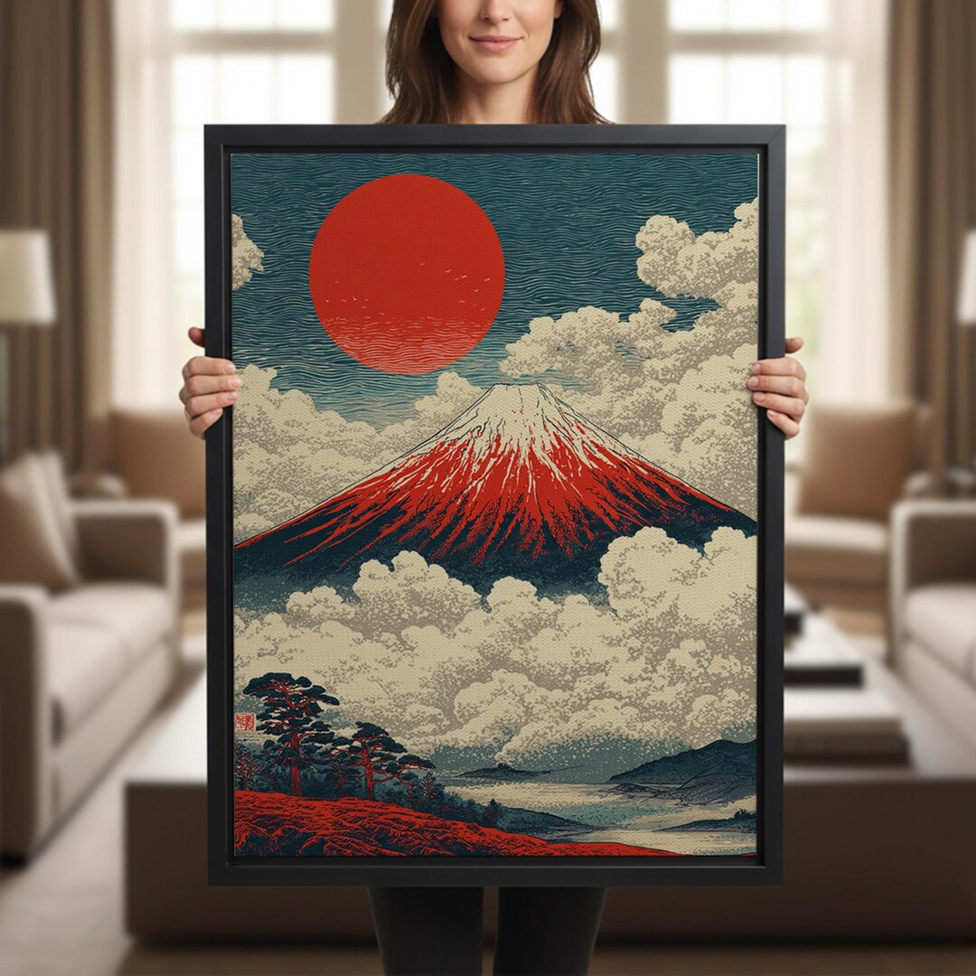 Mount Fuji Canvas Art, Japanese Landscape Wall Decor, Red Sun Poster ...