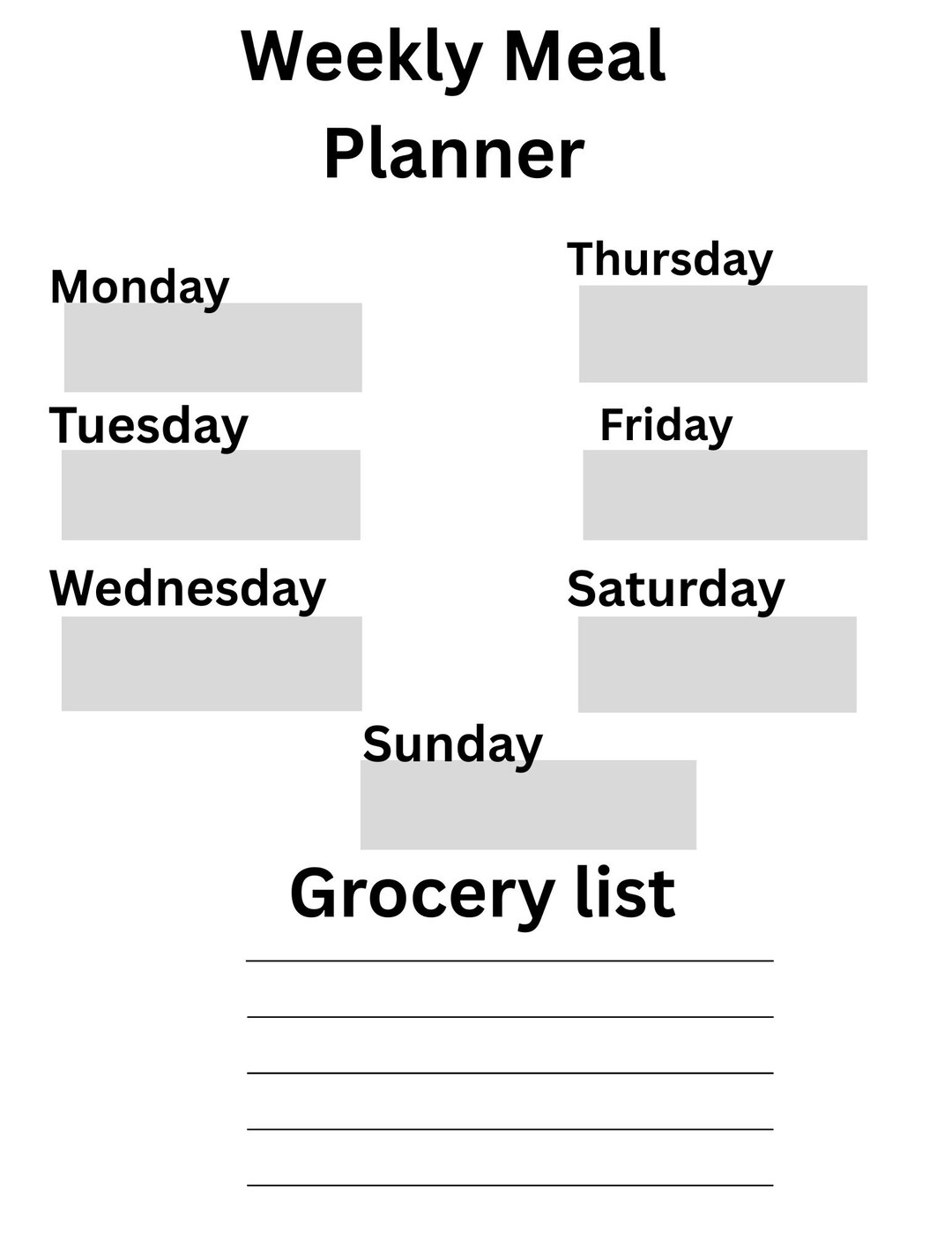 Weekly Meal Planner Printable, Meal Planning Template, Grocery List PDF ...