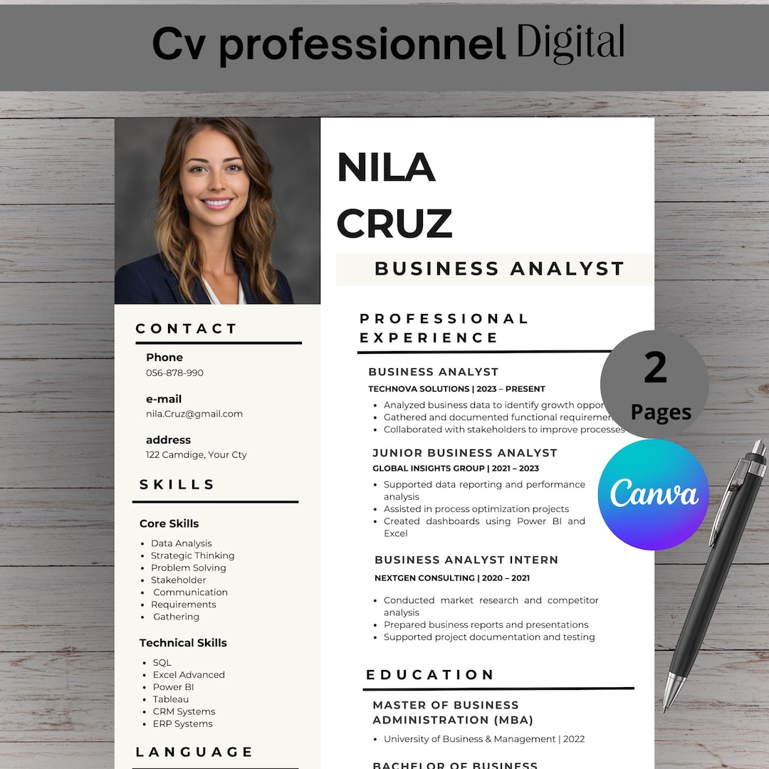 Professional Resume Template Canva Modern CV ATS Friendly Editable ...