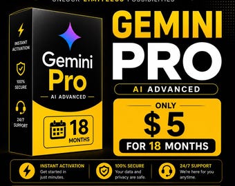 Gemini Pro 18 Month  Plan | All AI Features | Deep Research • Image Generation  • 5TB Storage