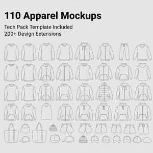 Klädmockuppaket | 110 klädmallar + teknikpaket (digital nedladdning)