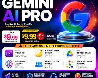 Google Gemini Pro KI-Abonnement | 18 Monate Zugriff, 5 TB Speicherplatz, Video Gen