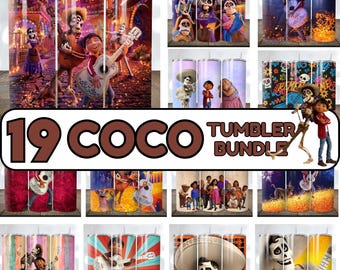 ココ 20 オンス タンブラー ラップ バンドル |ピクサー ココ デジタル PNG | Día De Muertos タンブラーのデザイン