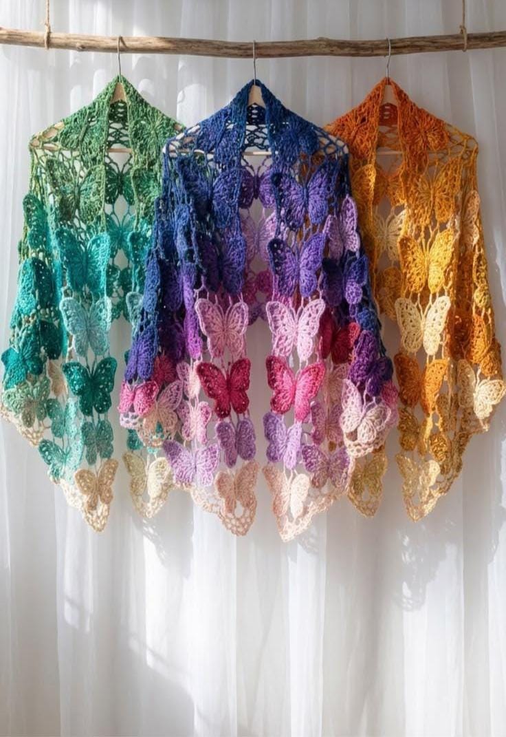 22 Butterfly Shawl Crochet Patterns for Lace Wraps, Vintage Shapes, and Winged Statement... 1 Butterfly Crochet Shawl Pattern Bundle Elegant Boho Cape