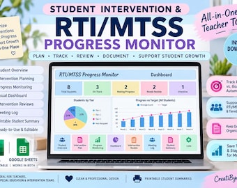 RTI MTSS Progress Monitoring Tracker | Student Intervention Tracker | Teacher Excel Spreadsheet