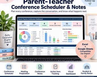 Parent Teacher Conference Planner, Conference Scheduler & Notes, Teacher Spreadsheet, Excel  Google Sheets