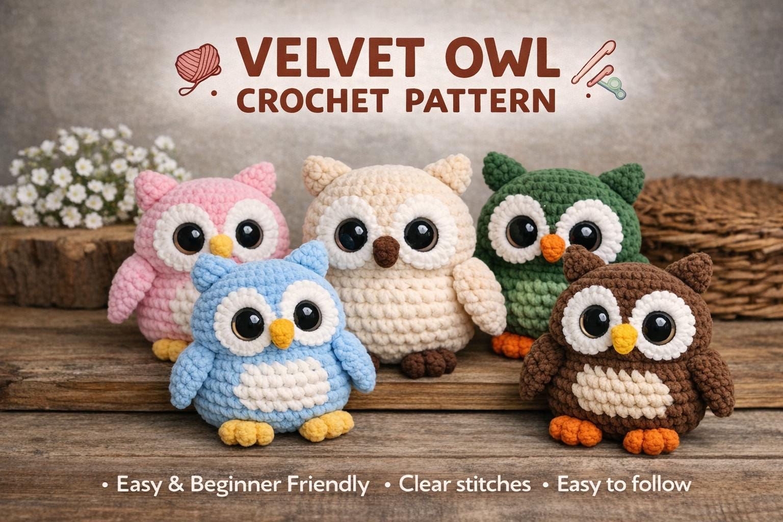 Velvet Owl Crochet Pattern, Amigurumi Plush Tutorial (PDF Download)