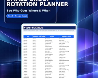 Small Group Rotation Planner, Teacher Center Rotation Schedule, Classroom Groups Spreadsheet, Excel & Google Sheets