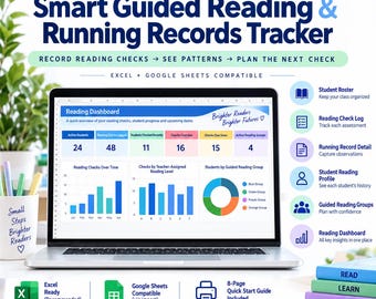 Guided Reading Tracker, Running Record Spreadsheet, Reading Progress Tracker for Teachers, Excel & Google Sheets