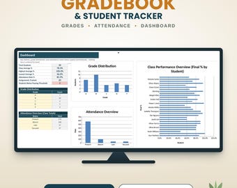 Teacher Gradebook Spreadsheet, Student Grade Tracker, Attendance Tracker, Excel Gradebook, Google Sheets Teacher Template