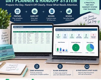 Substitute Teacher Planner, Sub Plans & Handoff System, Substitute Binder Spreadsheet, Excel  Google Sheets