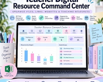 Teacher Resource Organizer Spreadsheet, Digital Resource & Link Organizer, Teacher Command Center, Excel Template