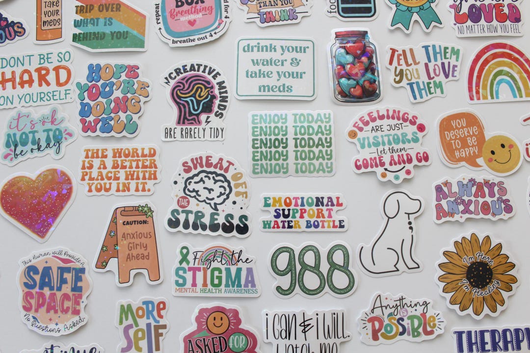 Mental Health Stickers, Holographic Stickers for Water Bottles, Laptop ...