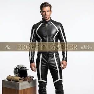 Men's Black Sheepskin Leather Moto Jumpsuit