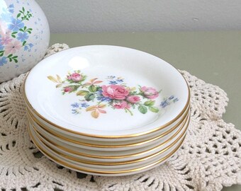 Ensemble de 5 vide-poches Royal Albert Moss Rose Bone China, bordure dorée Cottagecore
