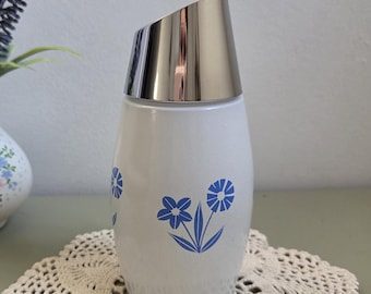 Vintage Gemco Delft Flower Sugar Dispenser Milk Glass Blue Floral USA
