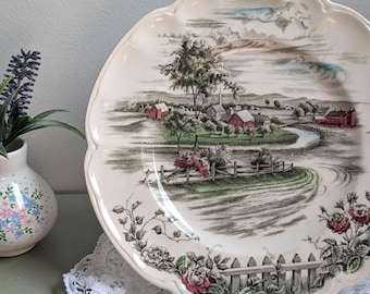 Piatto piano vintage Johnson Bros The Road Home da 25 cm, stile cottage/farmhouse, Inghilterra.