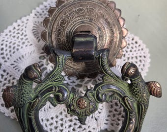 Vintage Brass Bird Door Knocker – Twin Peacock Parrot Ornate Indian Hardware