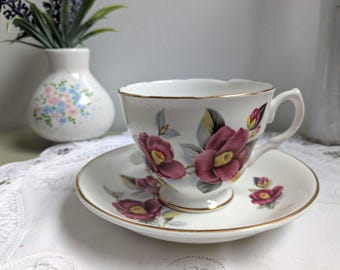 Vintage Royal Stuart Teacup and Saucer Set, English Bone China Tea Cup, Pink Floral Tea Set, Cottagecore Teacup, Made in England