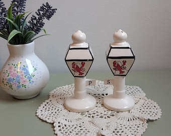 Set di saliera e pepiera vintage a forma di aragosta, in ceramica, per lampione, decorazione costiera.