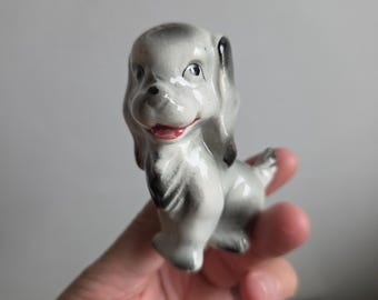 Vintage Made in Japan Ceramic Dog Figurine Gray Puppy MCM Kitsch